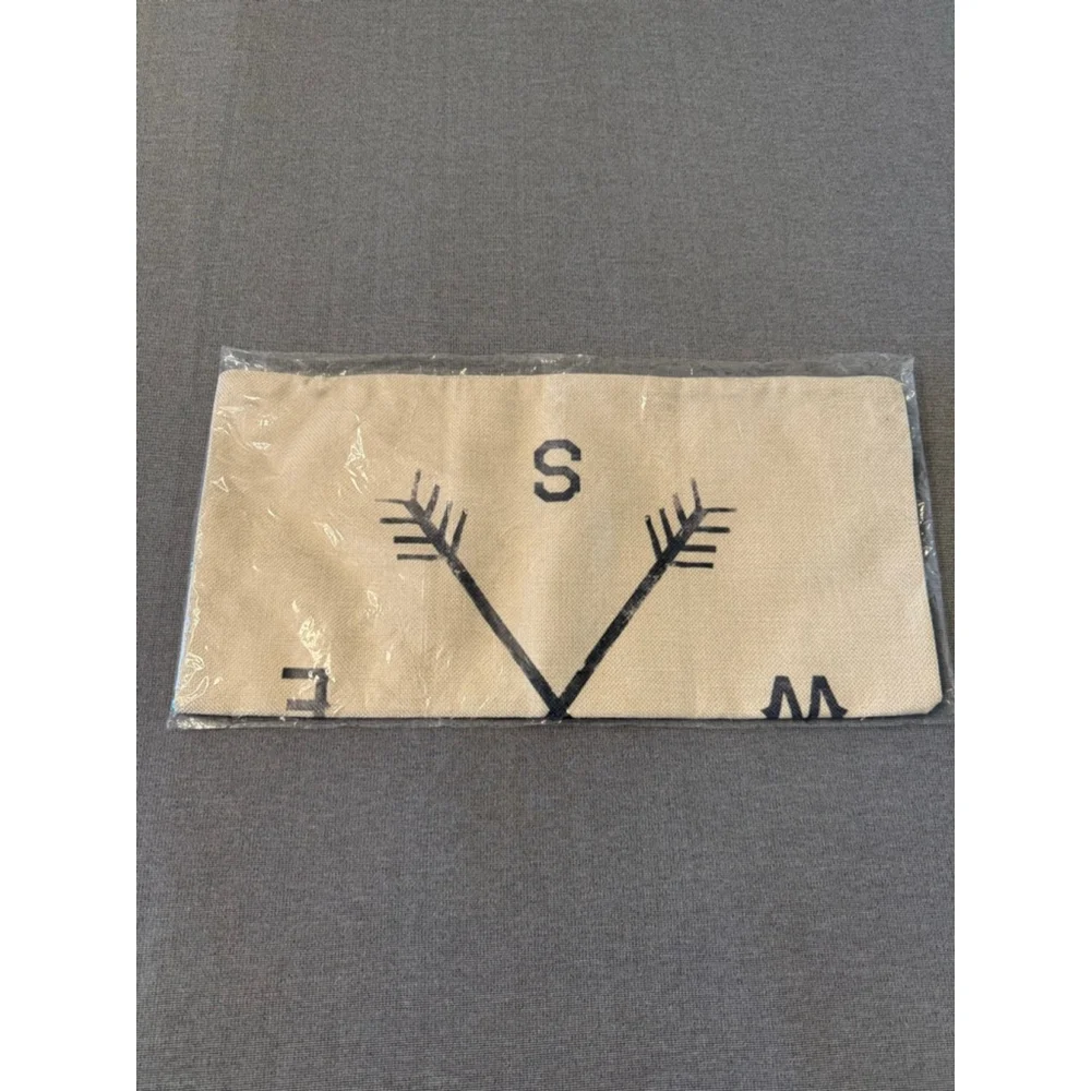 New in Package zipper pillow cover graphic design compass rose N, S, E, W 18x18